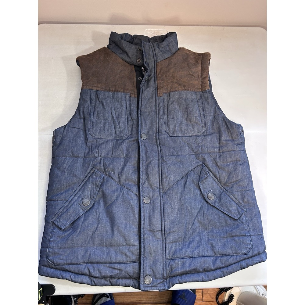 Angelo Litrico Vintage Denim Look‎ Puffer Vest Men's Lrg 100% Cotton